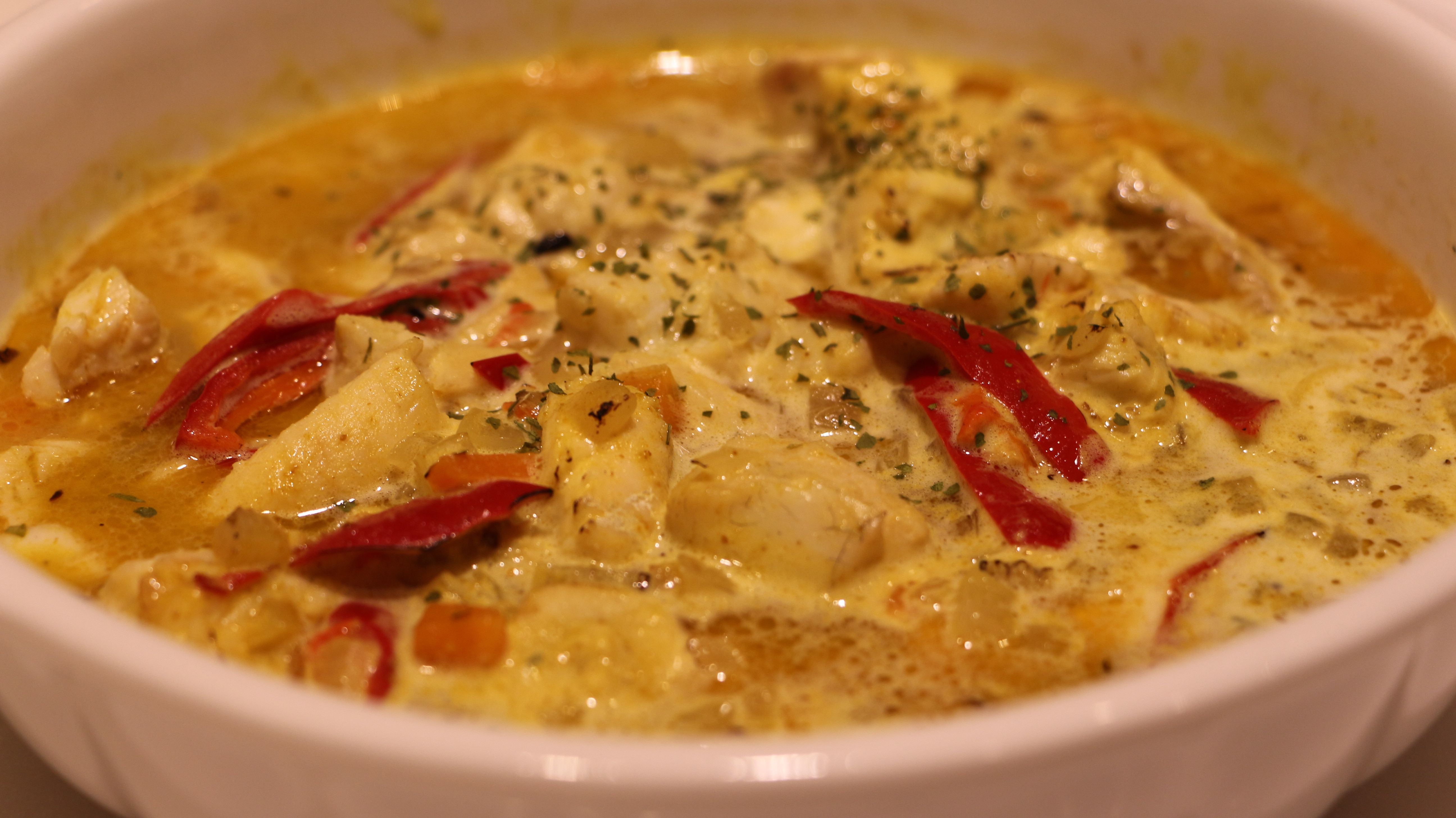 印度咖哩奶油焗烤鱸魚湯