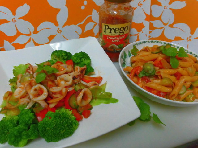 Prego番茄羅勒-涼拌透抽&義大利麵