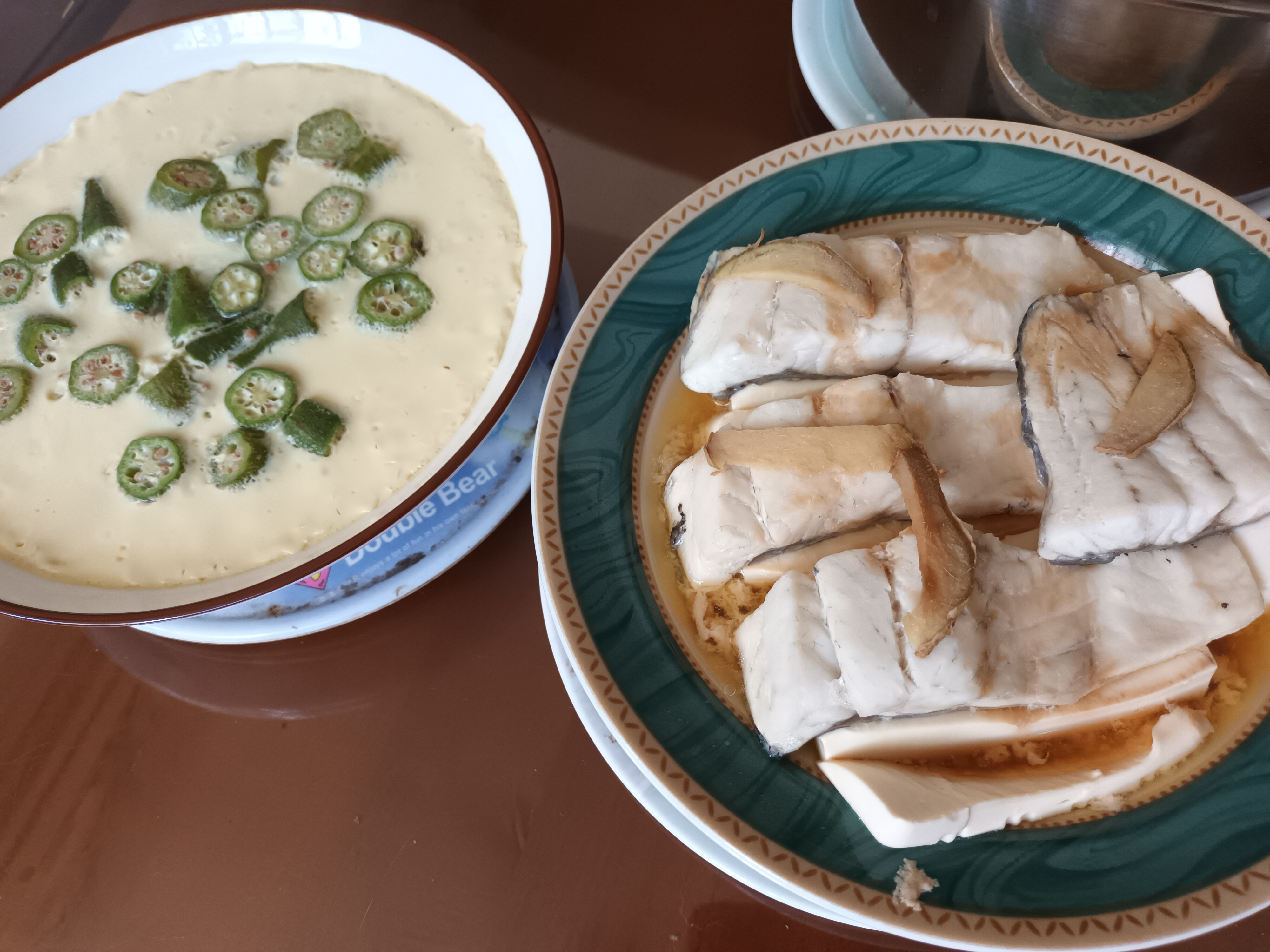 秋葵蒸蛋+蒸鱸魚豆腐