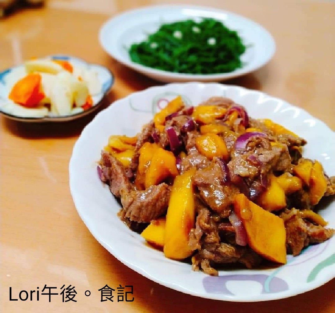 芒果牛柳+炒筊白筍+燙青菜