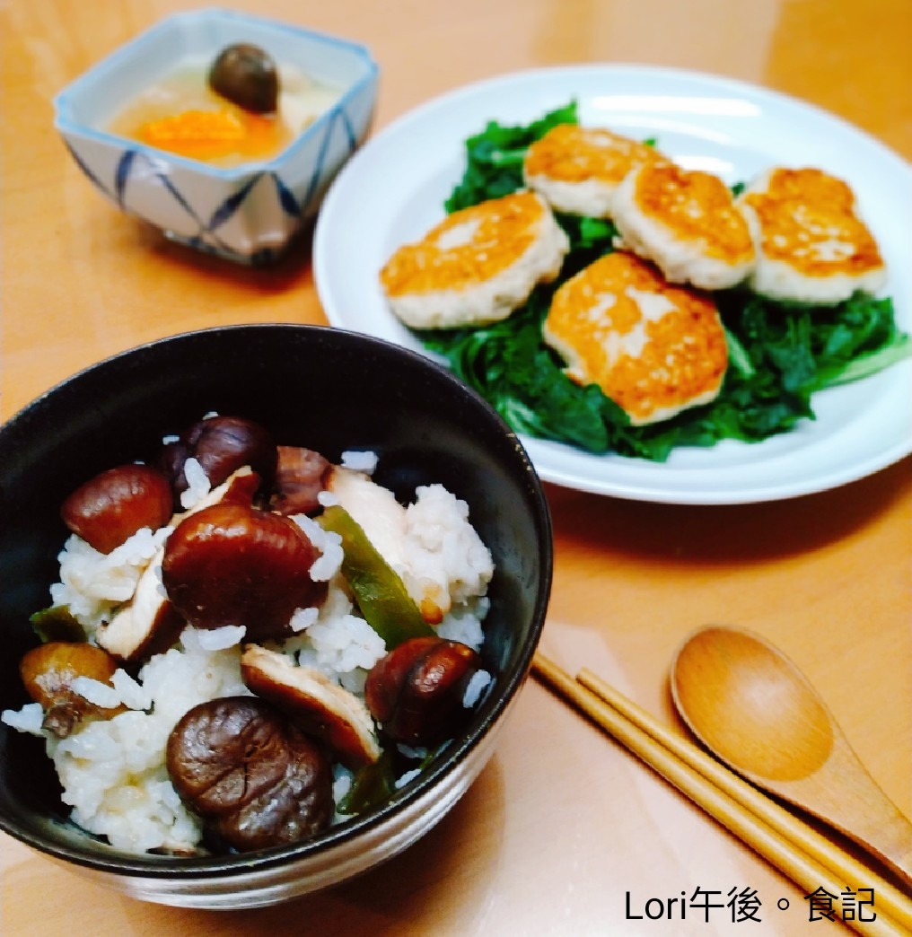 栗子飯+煎魚餅+冬瓜菇菇湯